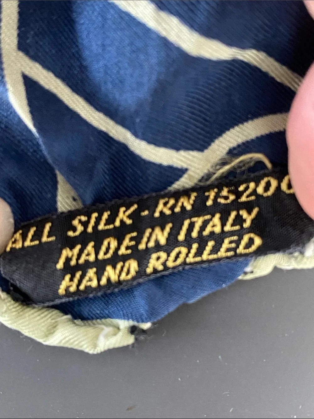 Vintage Navy & Lime Italian Silk Scarf 18” Hand-rolled Hem Detailing Preppy Chic